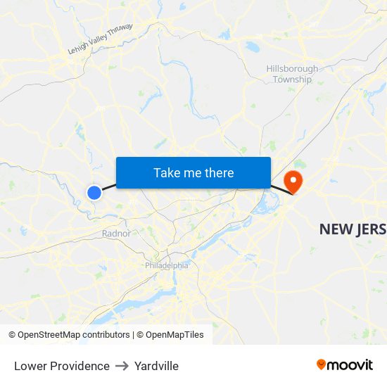 Lower Providence to Yardville map