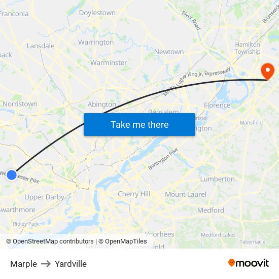 Marple to Yardville map