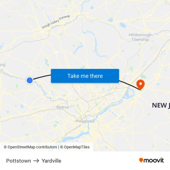 Pottstown to Yardville map