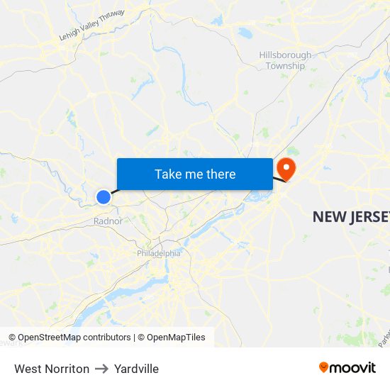 West Norriton to Yardville map