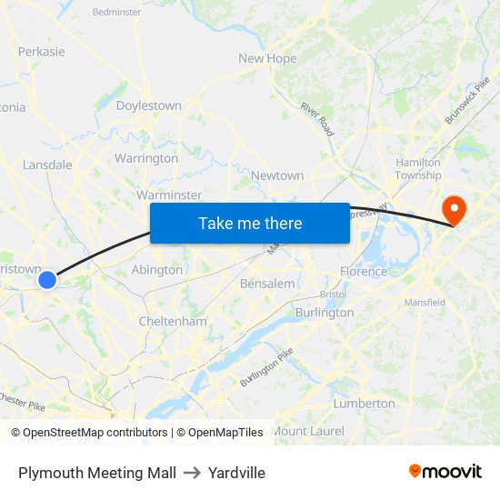 Plymouth Meeting Mall to Yardville map