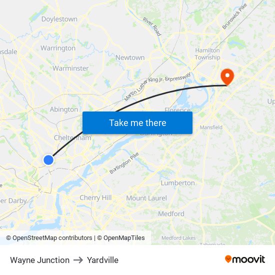 Wayne Junction to Yardville map