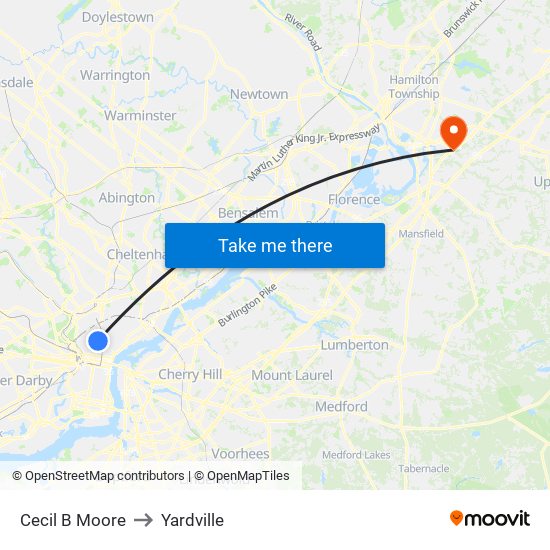 Cecil B Moore to Yardville map