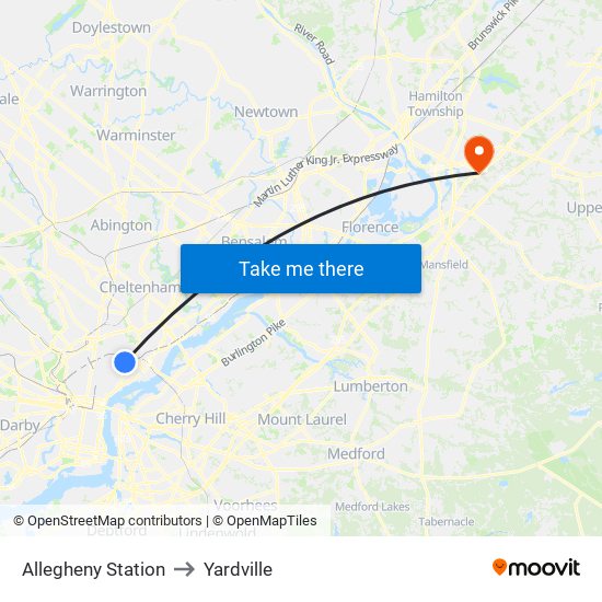 Allegheny Station to Yardville map