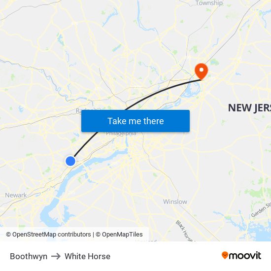 Boothwyn to White Horse map