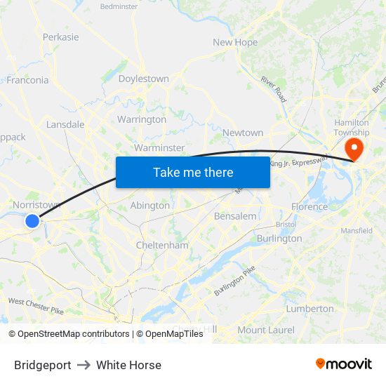 Bridgeport to White Horse map
