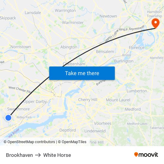 Brookhaven to White Horse map
