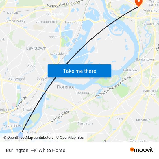 Burlington to White Horse map