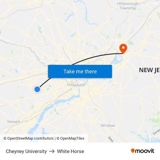 Cheyney University to White Horse map