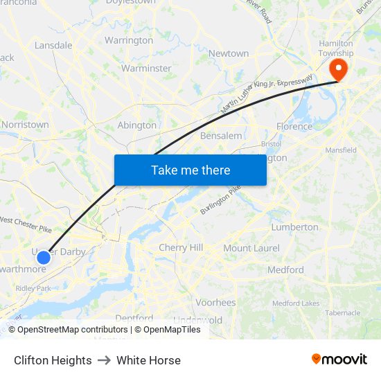 Clifton Heights to White Horse map