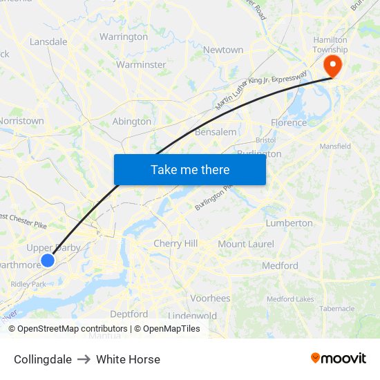 Collingdale to White Horse map