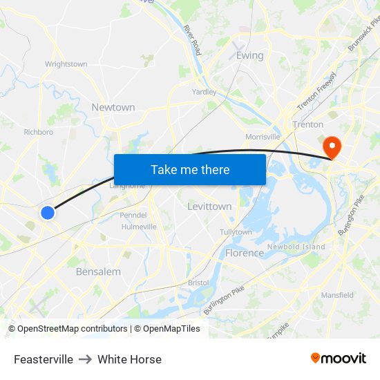Feasterville to White Horse map