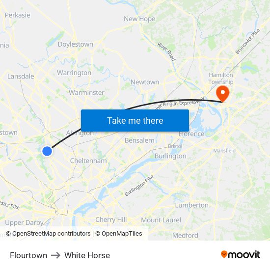 Flourtown to White Horse map