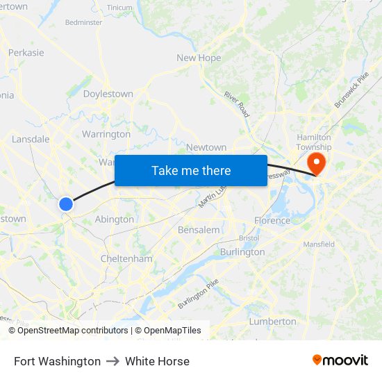 Fort Washington to White Horse map