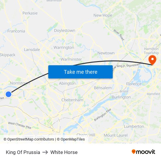King Of Prussia to White Horse map