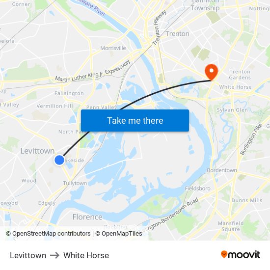 Levittown to White Horse map