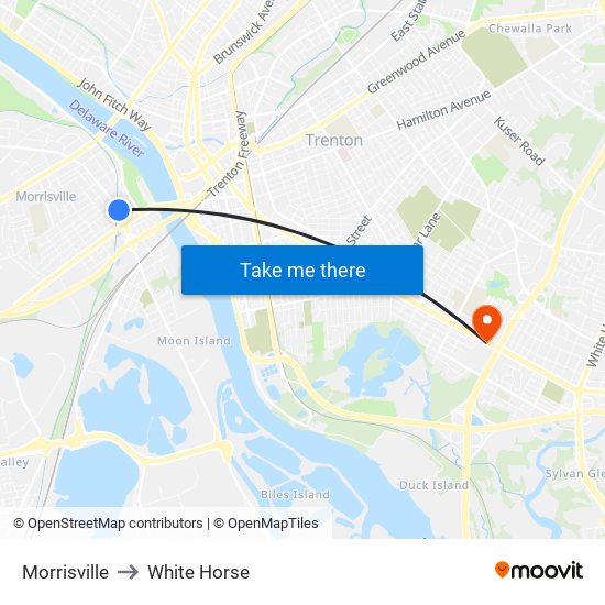 Morrisville to White Horse map