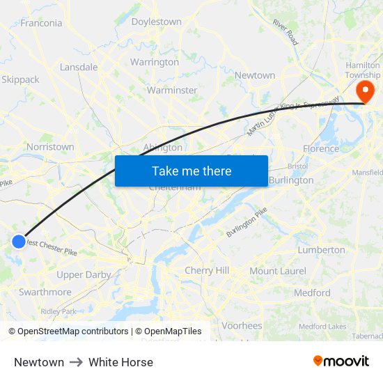 Newtown to White Horse map