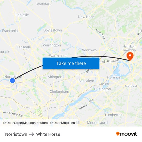 Norristown to White Horse map