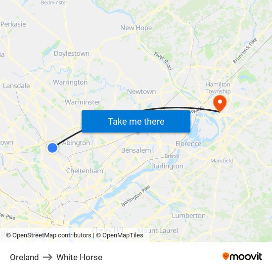 Oreland to White Horse map