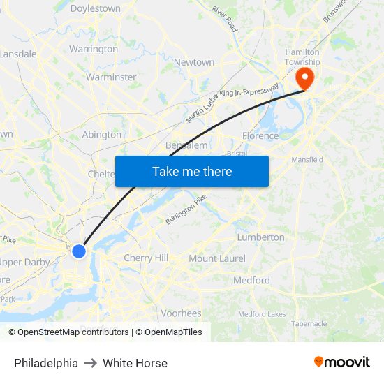 Philadelphia to White Horse map