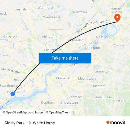 Ridley Park to White Horse map