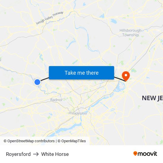 Royersford to White Horse map