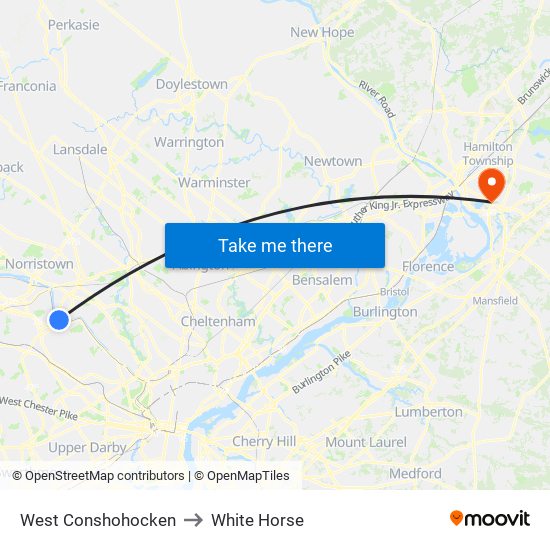 West Conshohocken to White Horse map