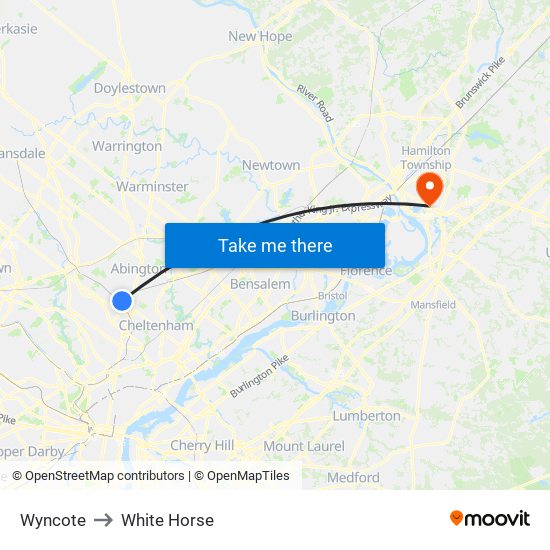Wyncote to White Horse map