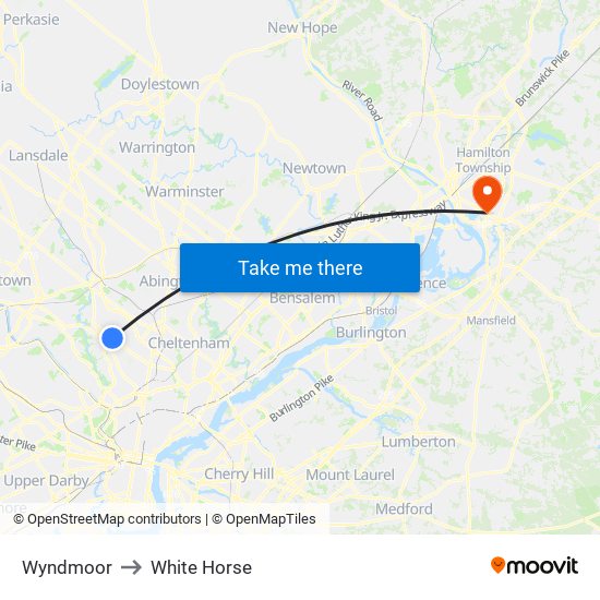 Wyndmoor to White Horse map