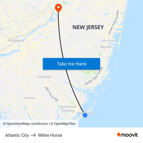 Atlantic City to White Horse map