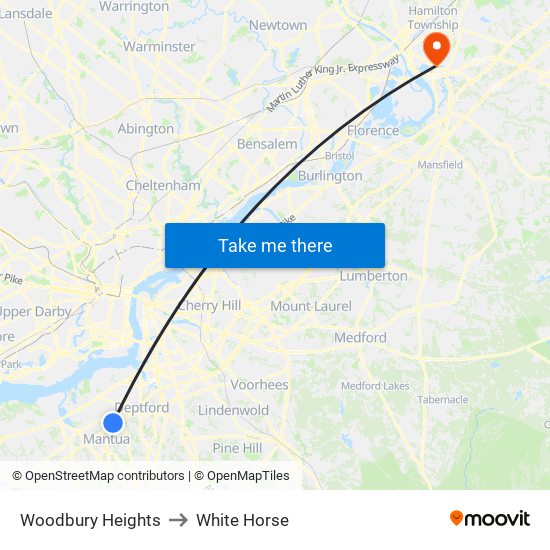 Woodbury Heights to White Horse map