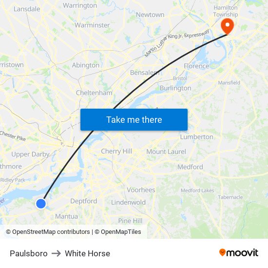 Paulsboro to White Horse map