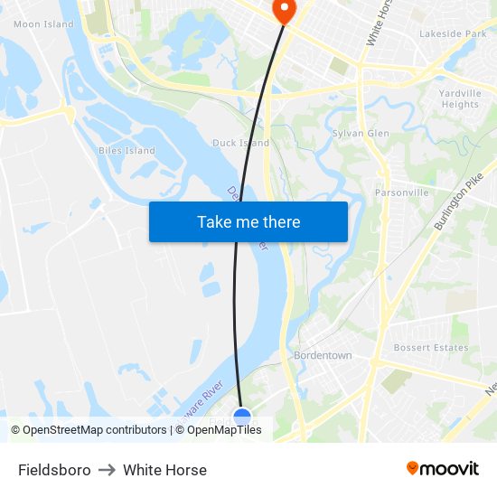 Fieldsboro to White Horse map