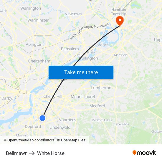 Bellmawr to White Horse map