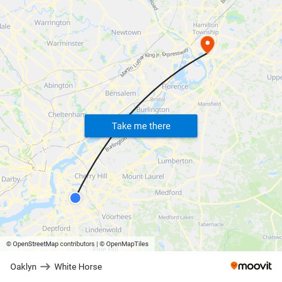 Oaklyn to White Horse map