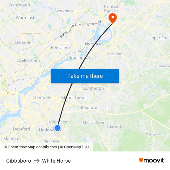 Gibbsboro to White Horse map