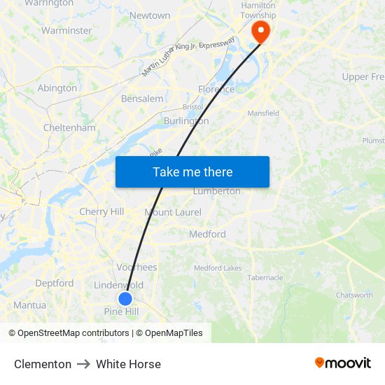 Clementon to White Horse map