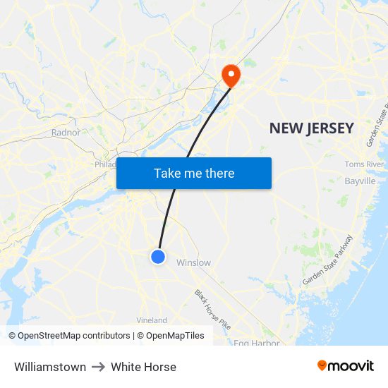Williamstown to White Horse map