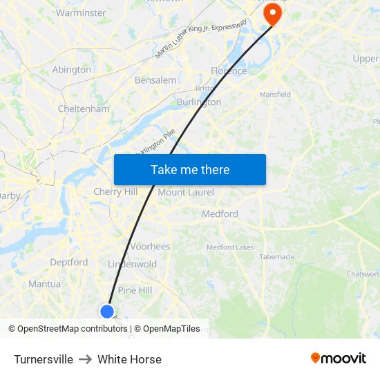Turnersville to White Horse map
