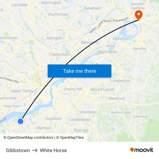 Gibbstown to White Horse map