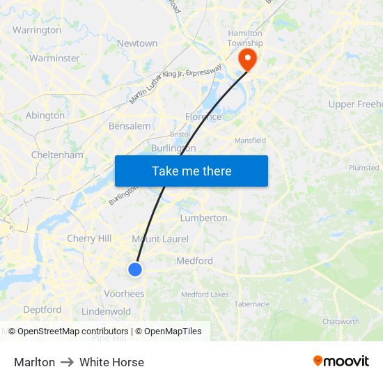 Marlton to White Horse map
