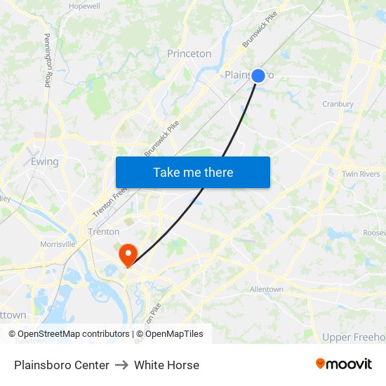 Plainsboro Center to White Horse map