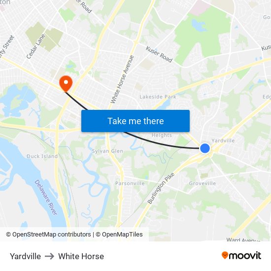 Yardville to White Horse map