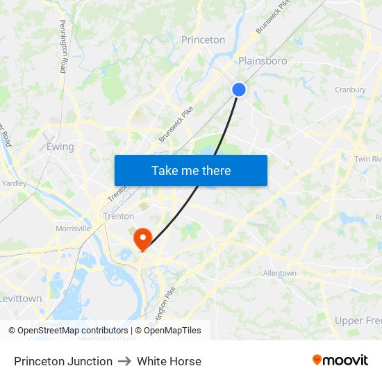 Princeton Junction to White Horse map