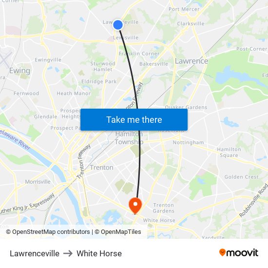 Lawrenceville to White Horse map