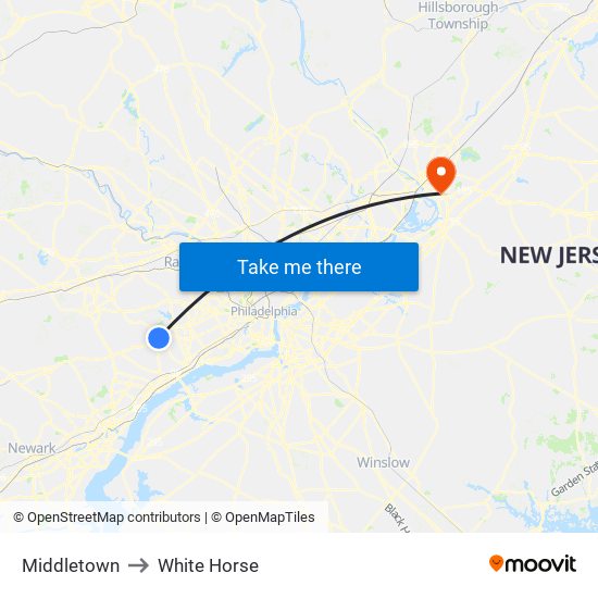 Middletown to White Horse map