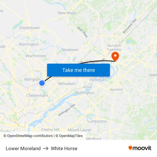 Lower Moreland to White Horse map