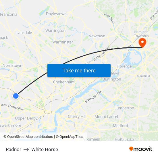 Radnor to White Horse map