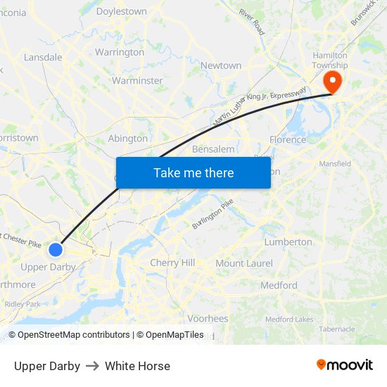 Upper Darby to White Horse map